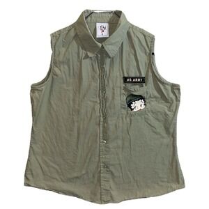 Vtg Betty Boop Shirt Ranger Style Sleeveless Button Down Safari‎ Women's Large
